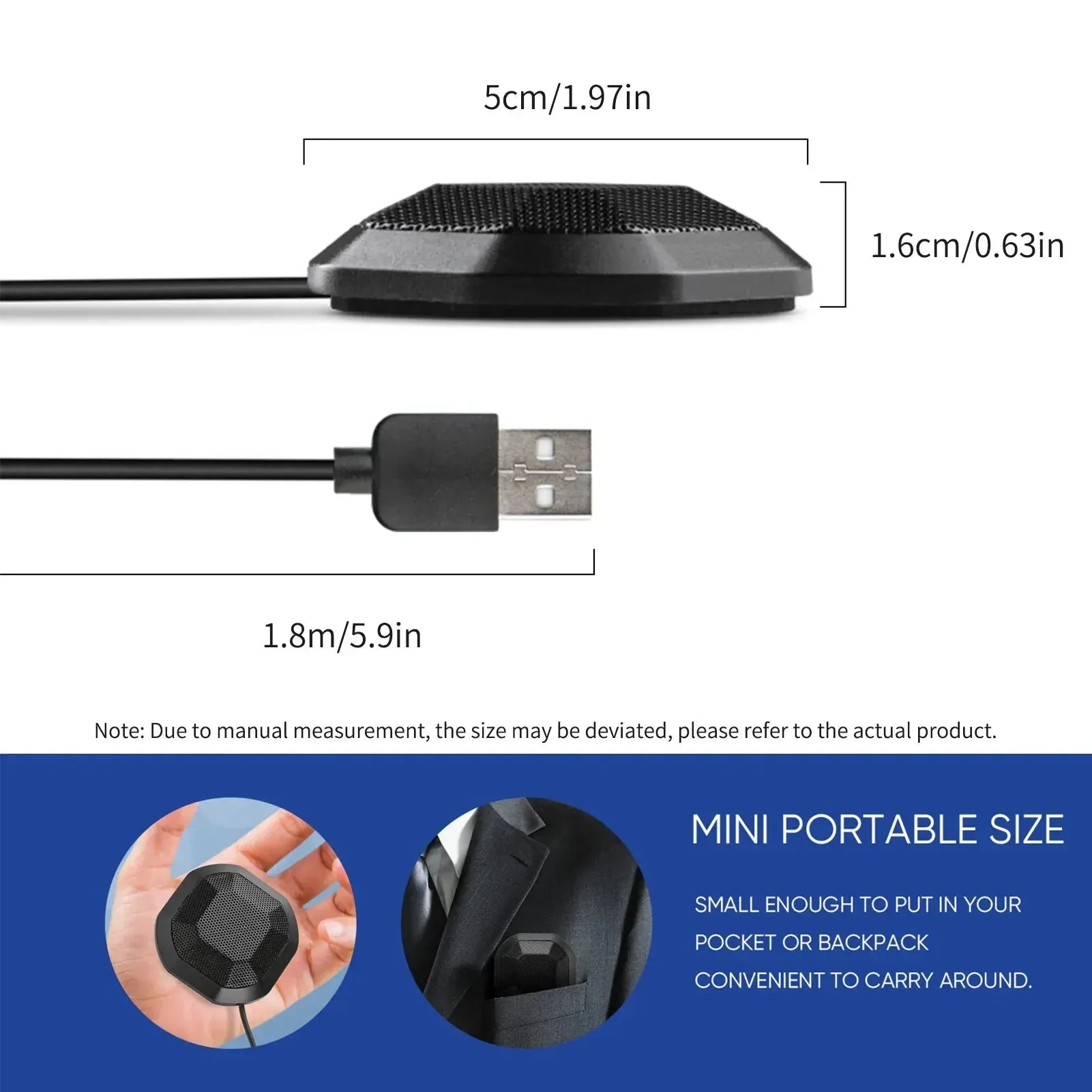 360° Omnidirectional USB Microphone with Touch-Mute: Ideal for Conference Calls, Podcasts, Streaming