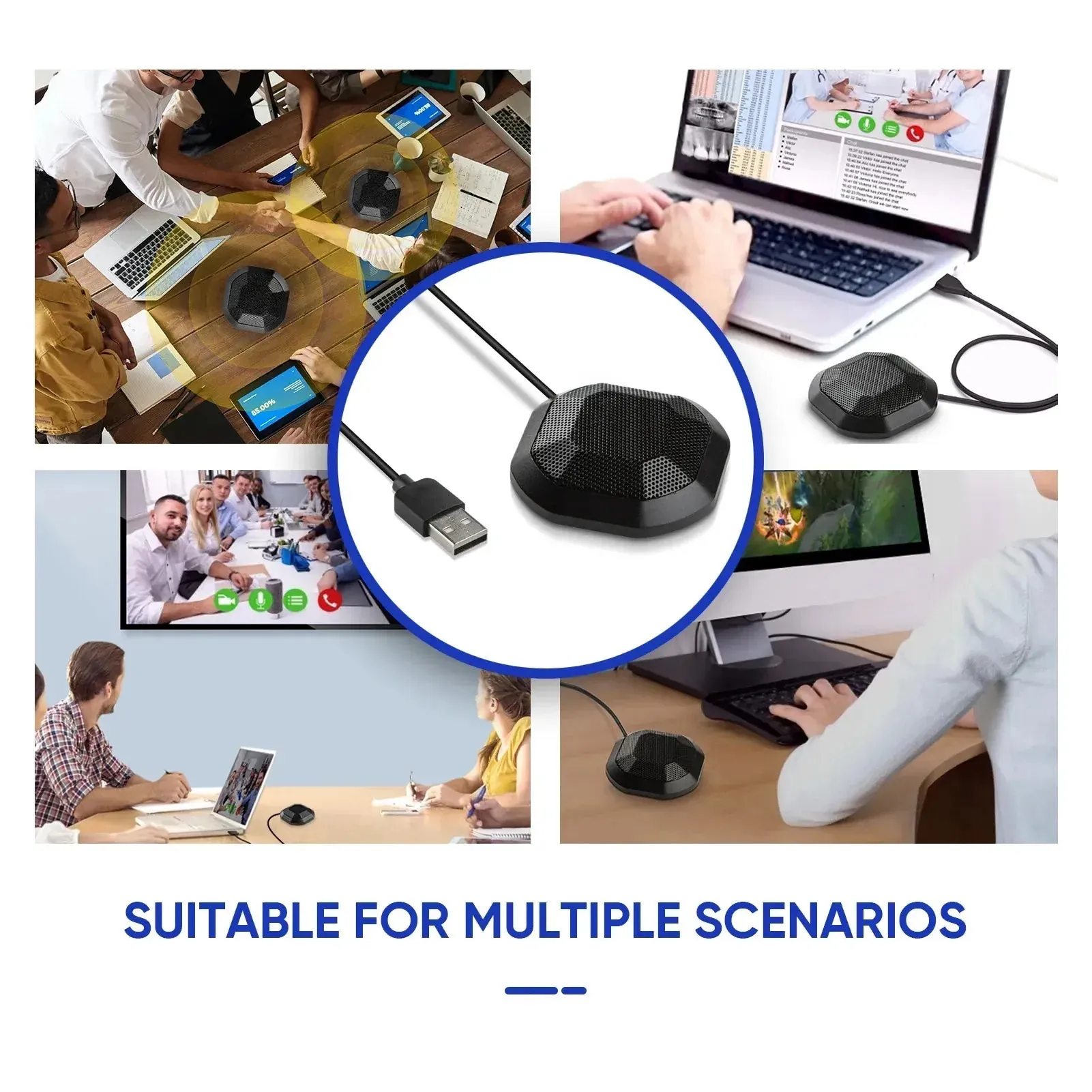 360° Omnidirectional USB Microphone with Touch-Mute: Ideal for Conference Calls, Podcasts, Streaming