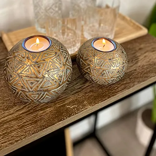 Aurum Orb Tea Light Candle Holders Gift Boxed Set of 2 Coffee Table Decor