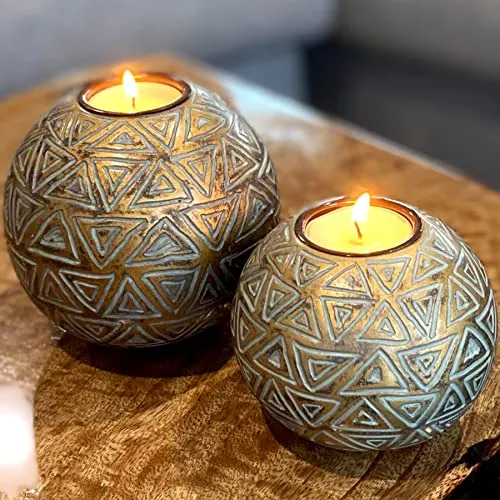 Aurum Orb Tea Light Candle Holders Gift Boxed Set of 2 Coffee Table Decor