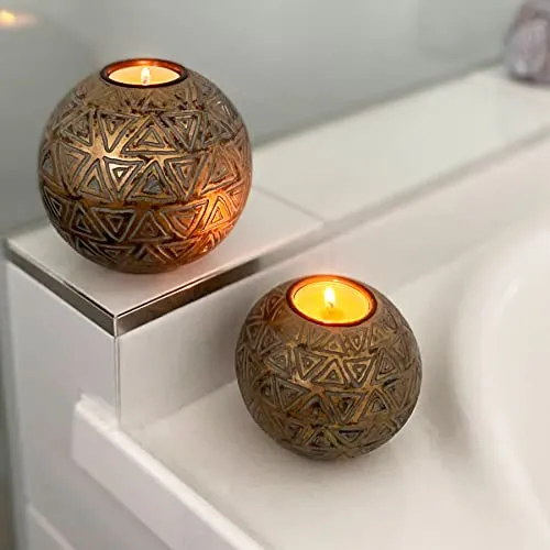 Aurum Orb Tea Light Candle Holders Gift Boxed Set of 2 Coffee Table Decor