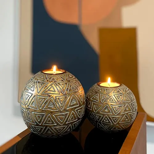 Aurum Orb Tea Light Candle Holders Gift Boxed Set of 2 Coffee Table Decor