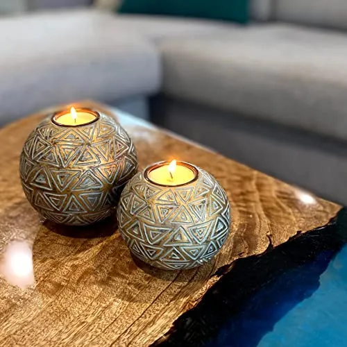 Aurum Orb Tea Light Candle Holders Gift Boxed Set of 2 Coffee Table Decor