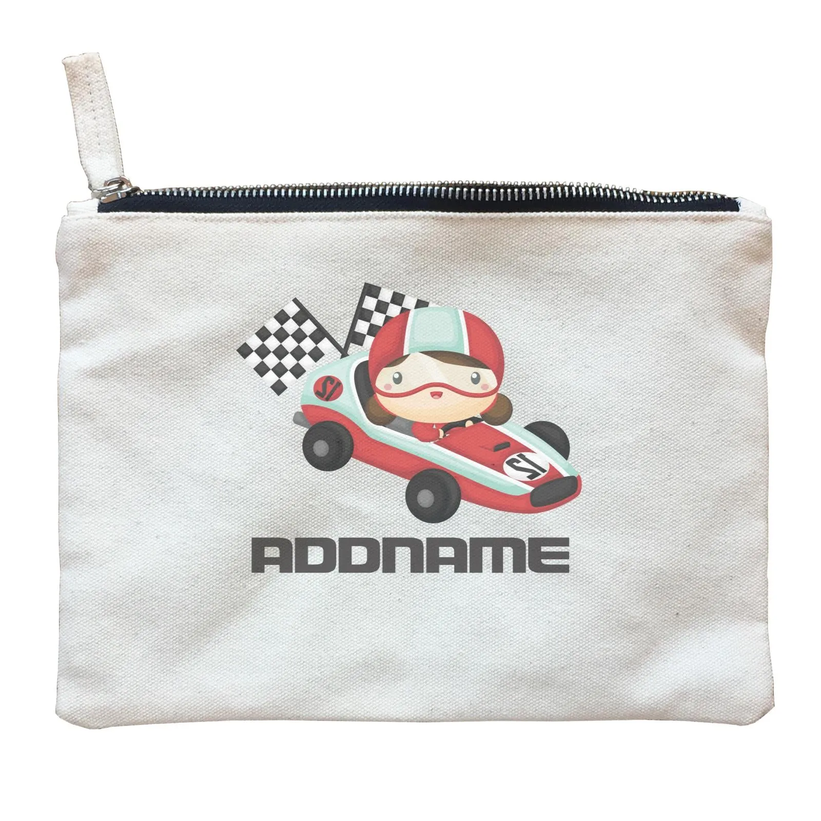 Birthday Cars Race Racer Girl With Racing Cars Addname Zipper Pouch