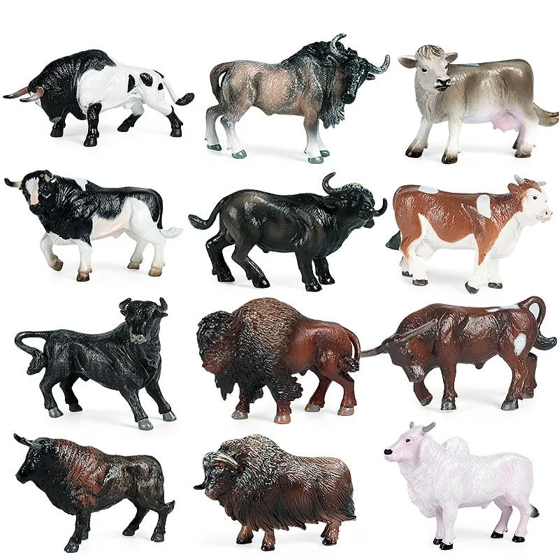 Bull bison ranch cattle set model simulation wild animal model PVC animal action figure toys children Christmas gifts
