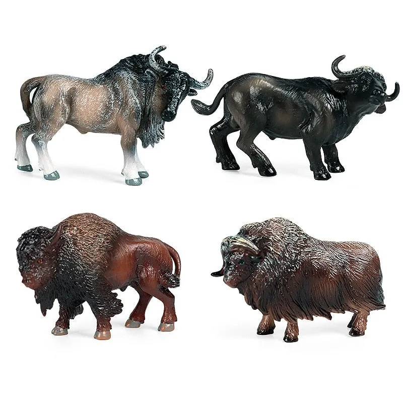 Bull bison ranch cattle set model simulation wild animal model PVC animal action figure toys children Christmas gifts