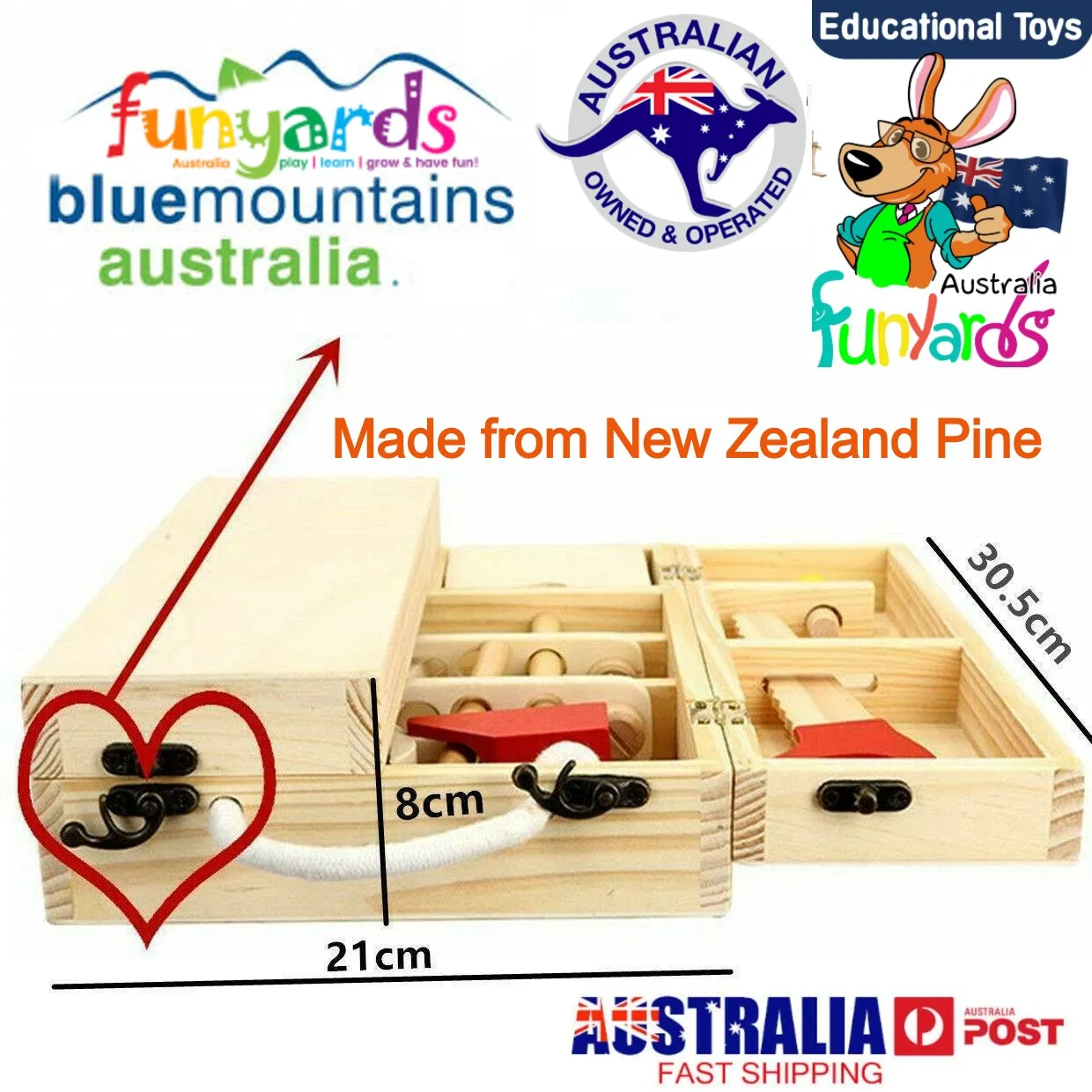 Children's Wooden Tool Set Box  Carpenter set pretend play educational building toy