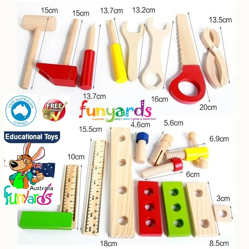 Children's Wooden Tool Set Box  Carpenter set pretend play educational building toy
