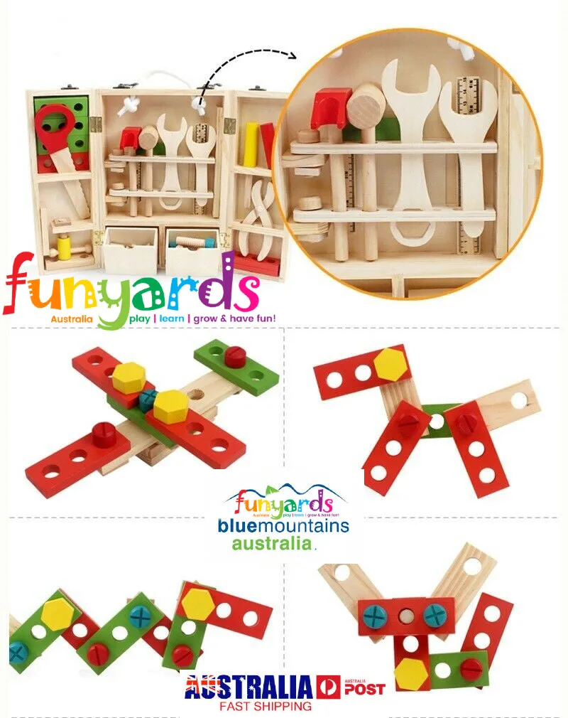 Children's Wooden Tool Set Box  Carpenter set pretend play educational building toy