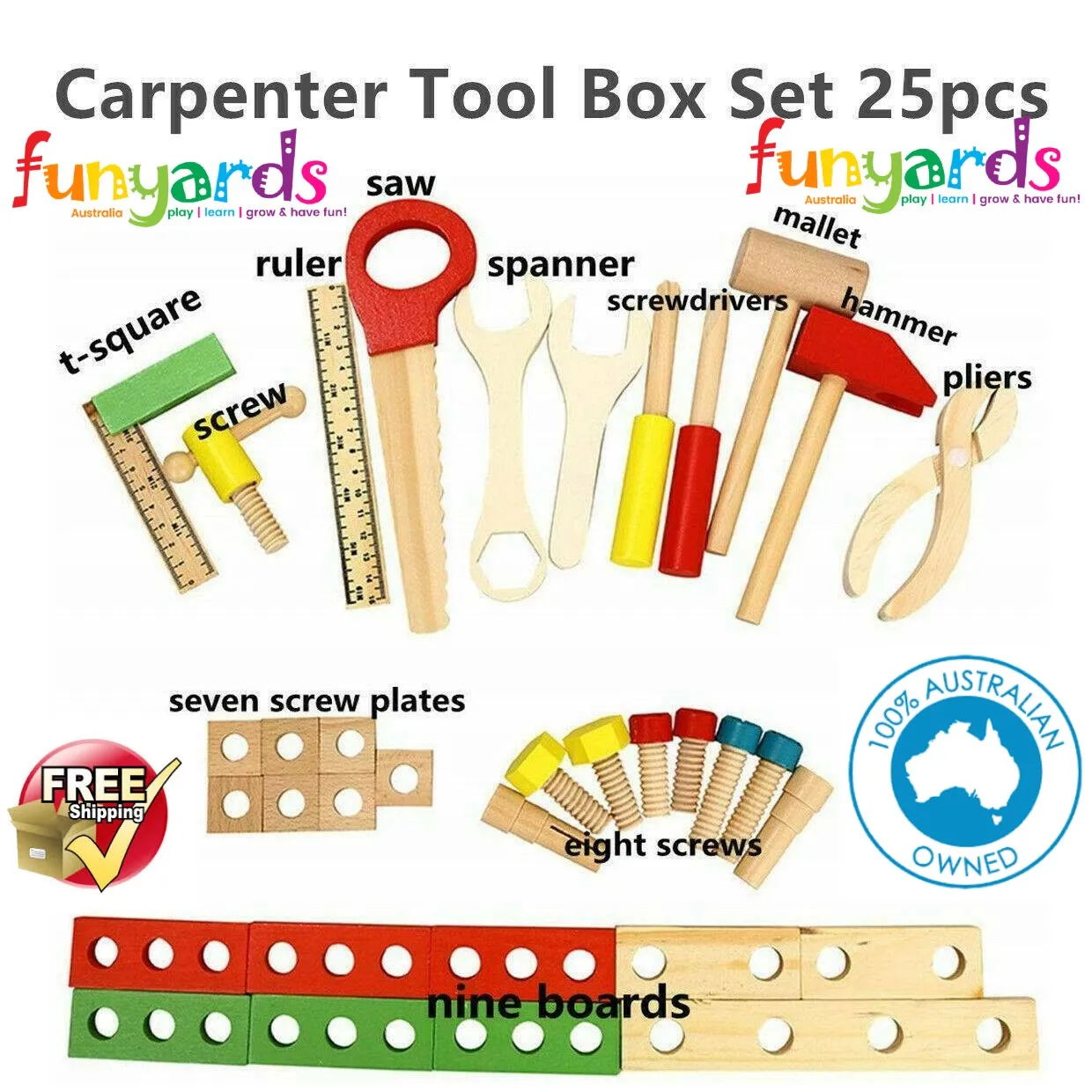 Children's Wooden Tool Set Box  Carpenter set pretend play educational building toy