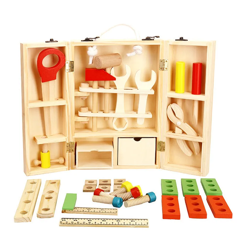 Children's Wooden Tool Set Box  Carpenter set pretend play educational building toy