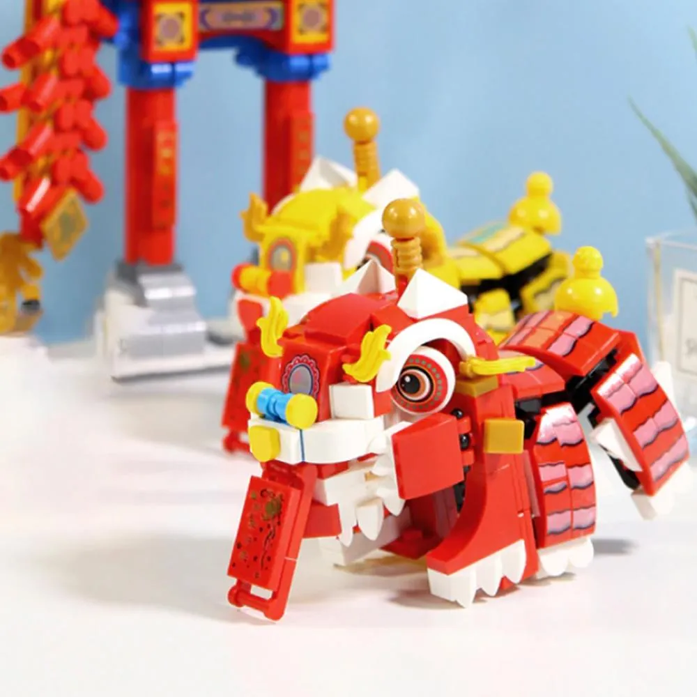Chinese Lunar New Year Lion and Dragon Dance Building Block Set