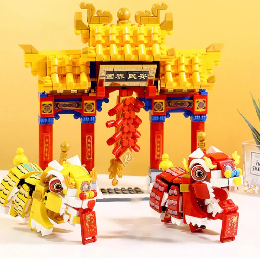 Chinese Lunar New Year Lion and Dragon Dance Building Block Set