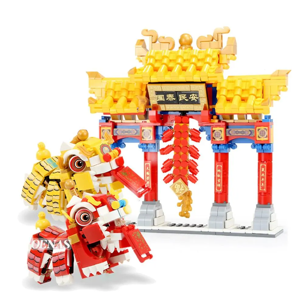 Chinese Lunar New Year Lion and Dragon Dance Building Block Set