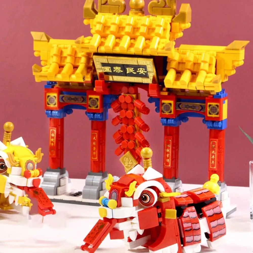 Chinese Lunar New Year Lion and Dragon Dance Building Block Set