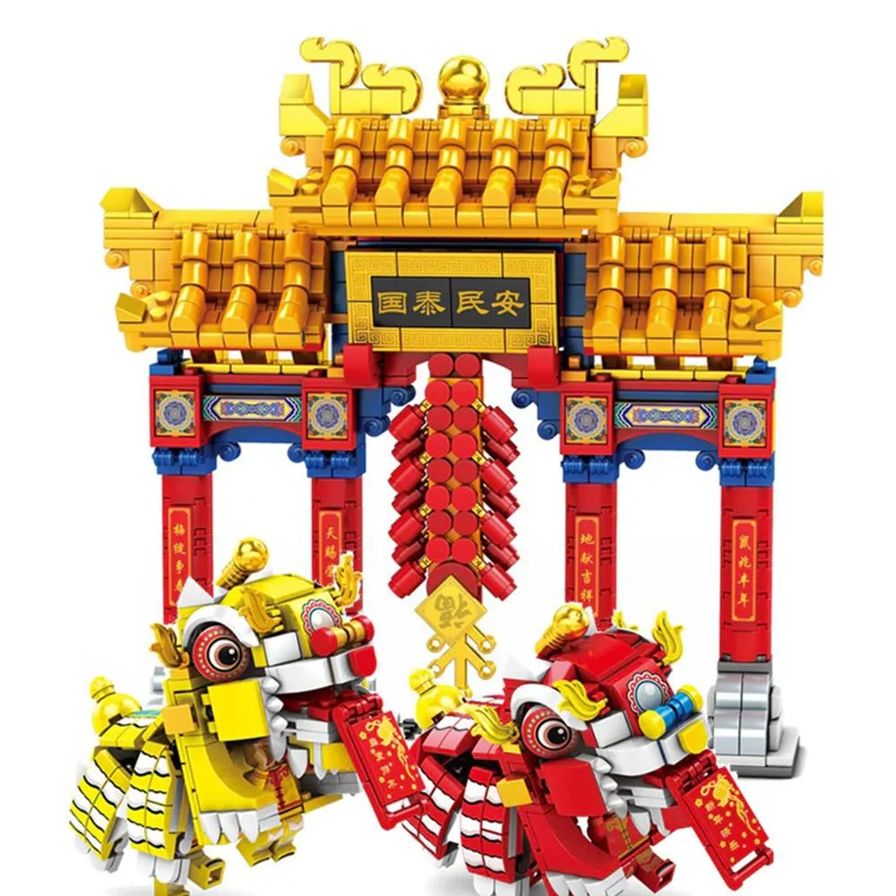 Chinese Lunar New Year Lion and Dragon Dance Building Block Set