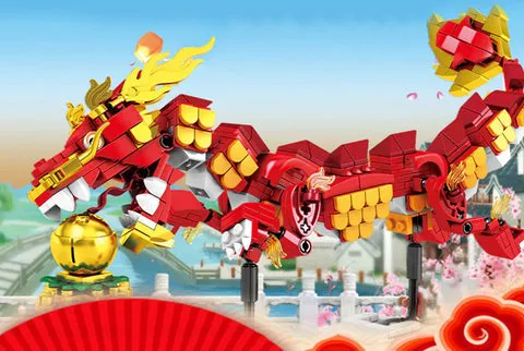 Chinese Lunar New Year Lion and Dragon Dance Building Block Set
