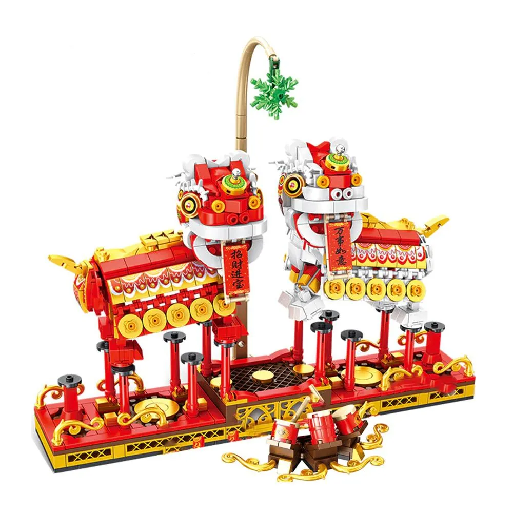 Chinese Lunar New Year Lion and Dragon Dance Building Block Set