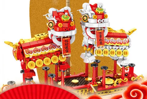 Chinese Lunar New Year Lion and Dragon Dance Building Block Set