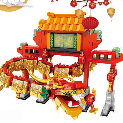 Chinese Lunar New Year Lion and Dragon Dance Building Block Set