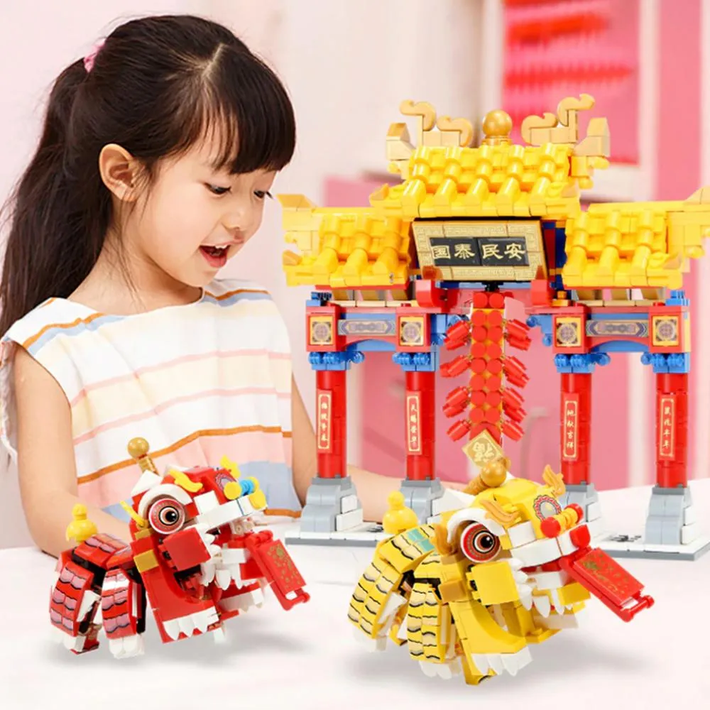 Chinese Lunar New Year Lion and Dragon Dance Building Block Set