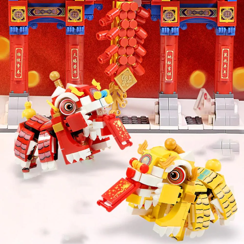 Chinese Lunar New Year Lion and Dragon Dance Building Block Set