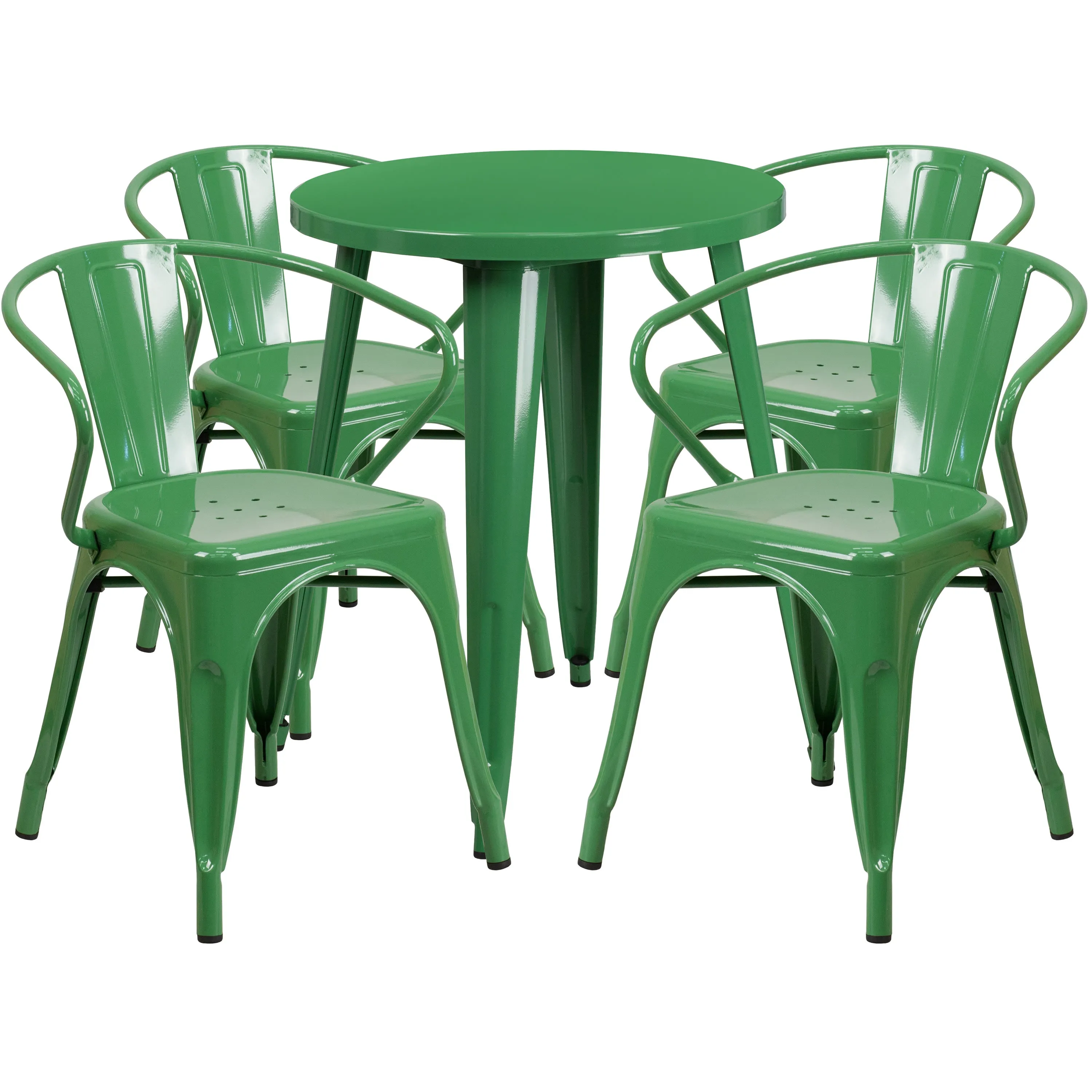 Commercial Grade 24" Round Metal Indoor-Outdoor Table Set with 4 Arm Chairs