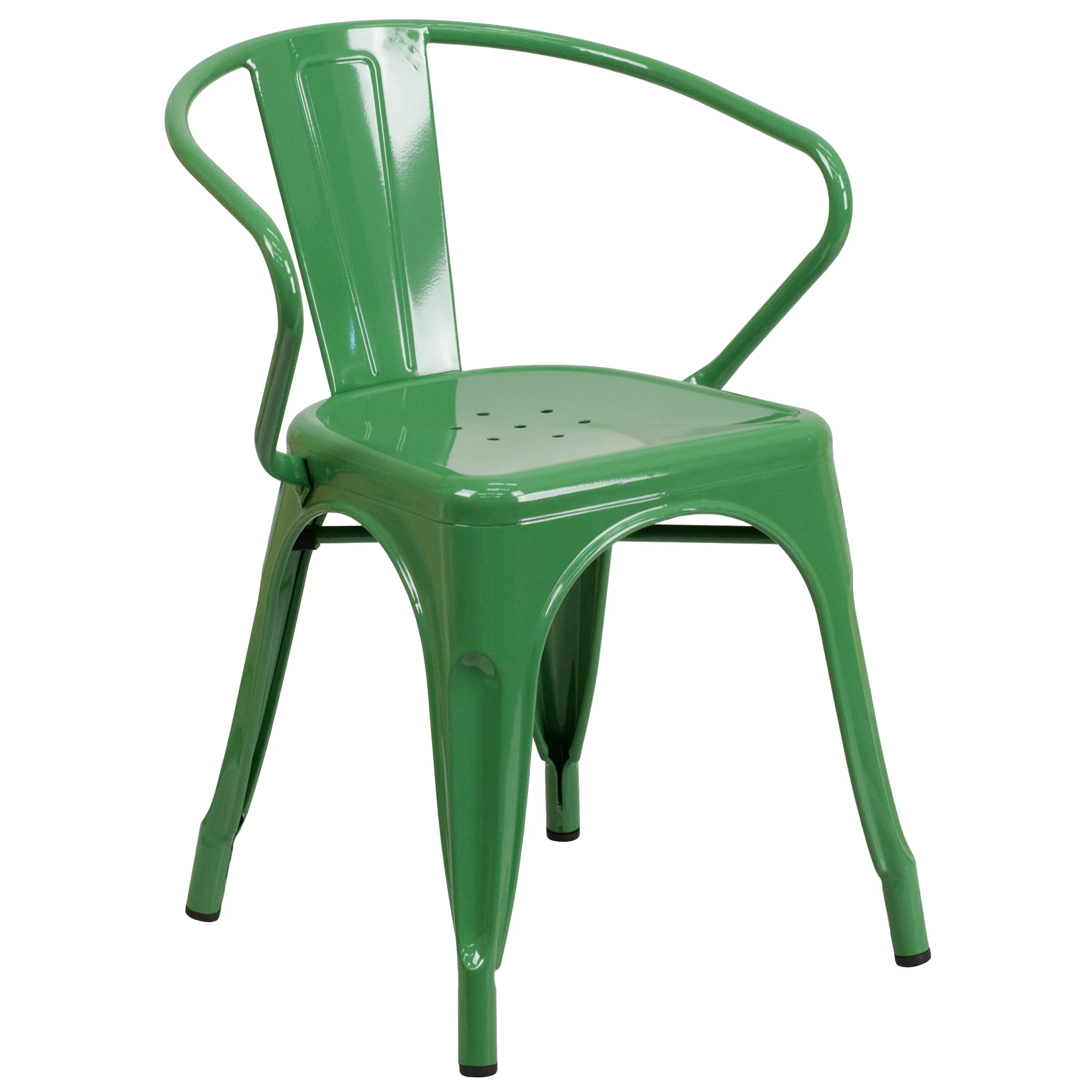 Commercial Grade 24" Round Metal Indoor-Outdoor Table Set with 4 Arm Chairs