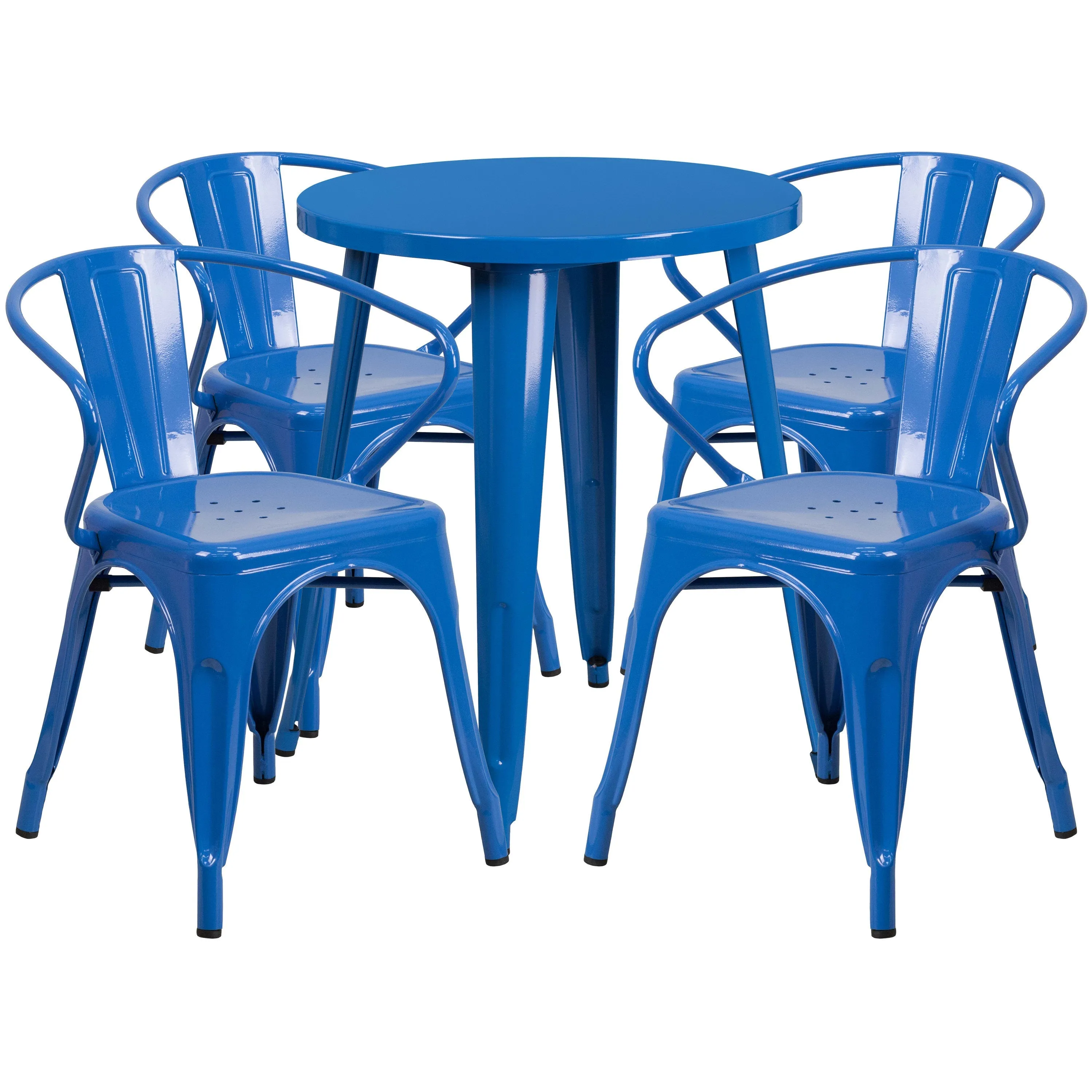 Commercial Grade 24" Round Metal Indoor-Outdoor Table Set with 4 Arm Chairs