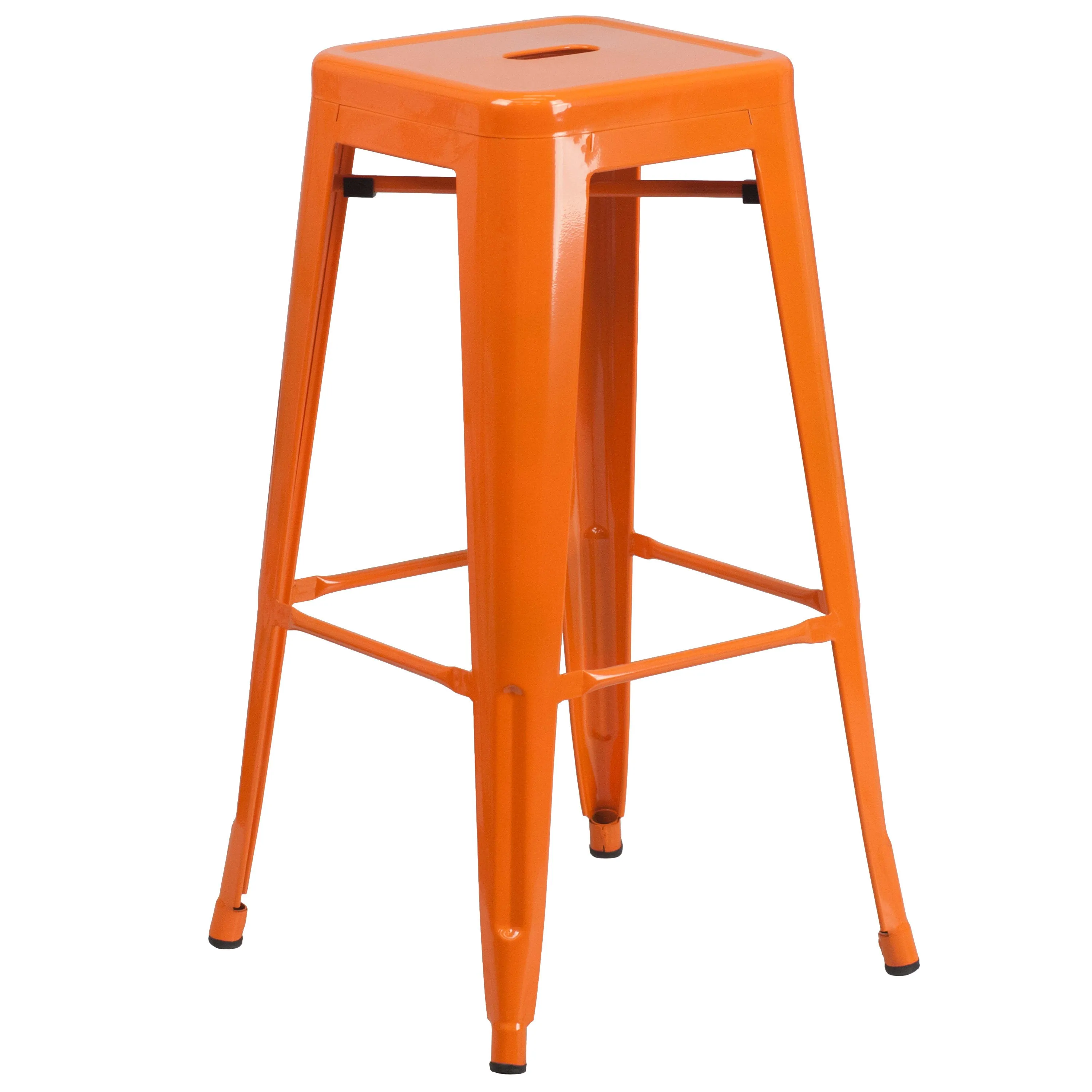 Commercial Grade 30" Round Metal Indoor-Outdoor Bar Table Set with 2 Square Seat Backless Stools