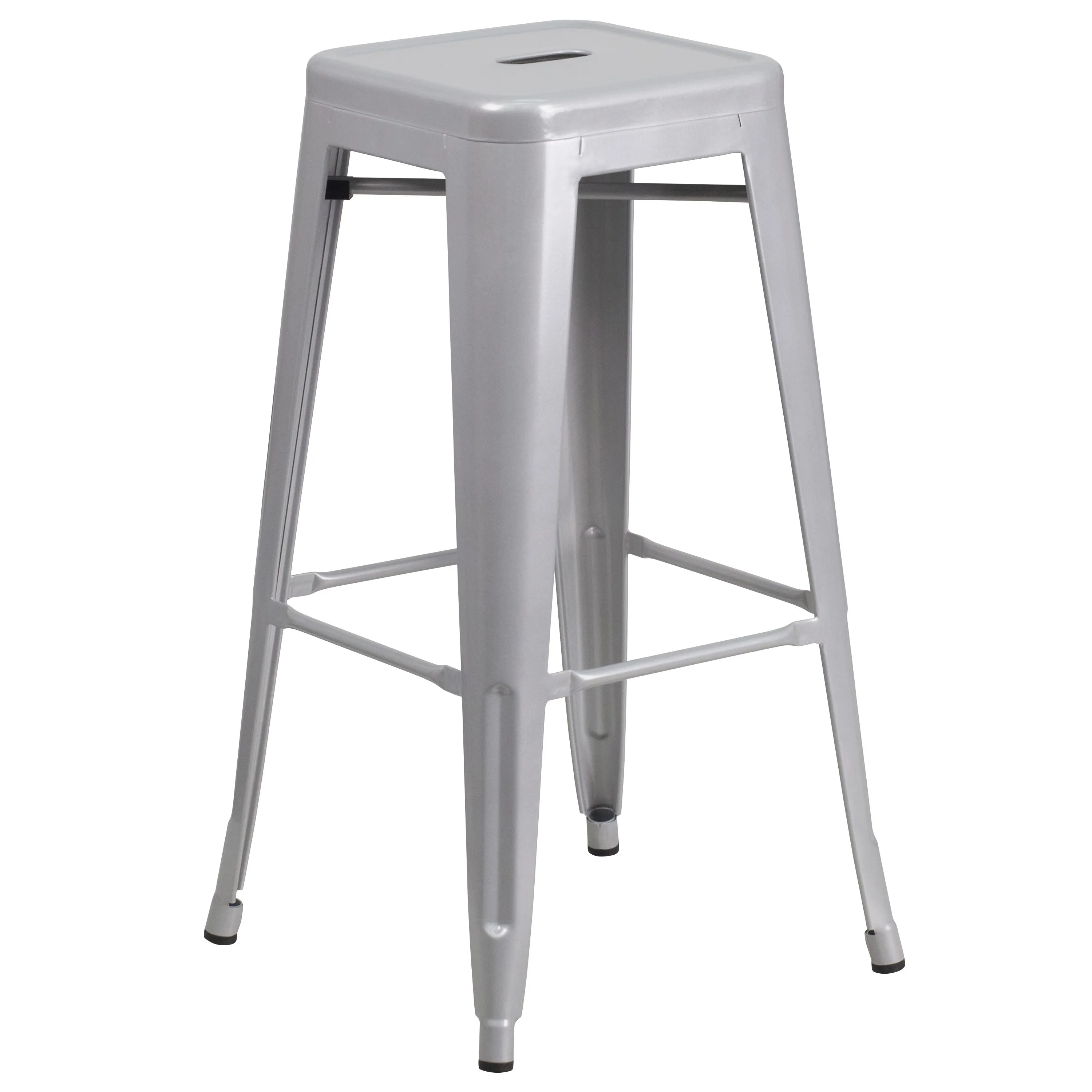 Commercial Grade 30" Round Metal Indoor-Outdoor Bar Table Set with 2 Square Seat Backless Stools