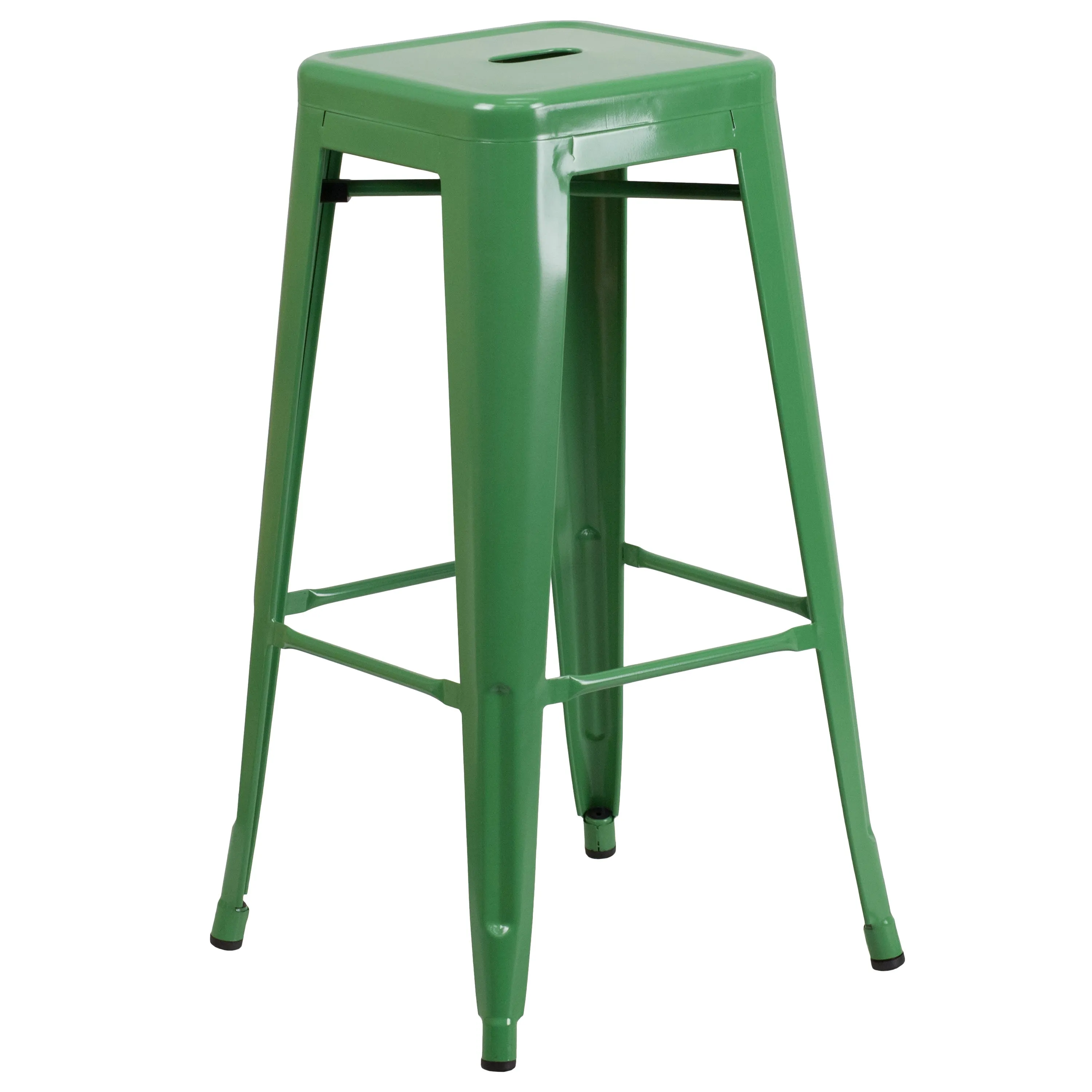 Commercial Grade 30" Round Metal Indoor-Outdoor Bar Table Set with 2 Square Seat Backless Stools
