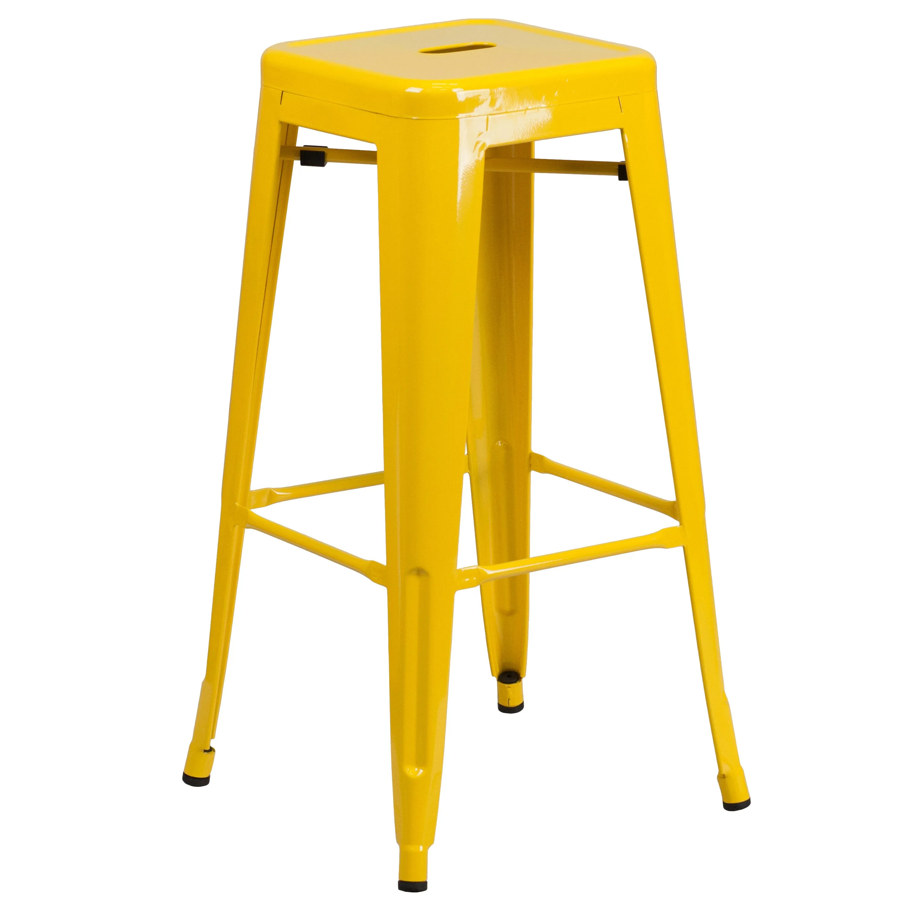 Commercial Grade 30" Round Metal Indoor-Outdoor Bar Table Set with 2 Square Seat Backless Stools