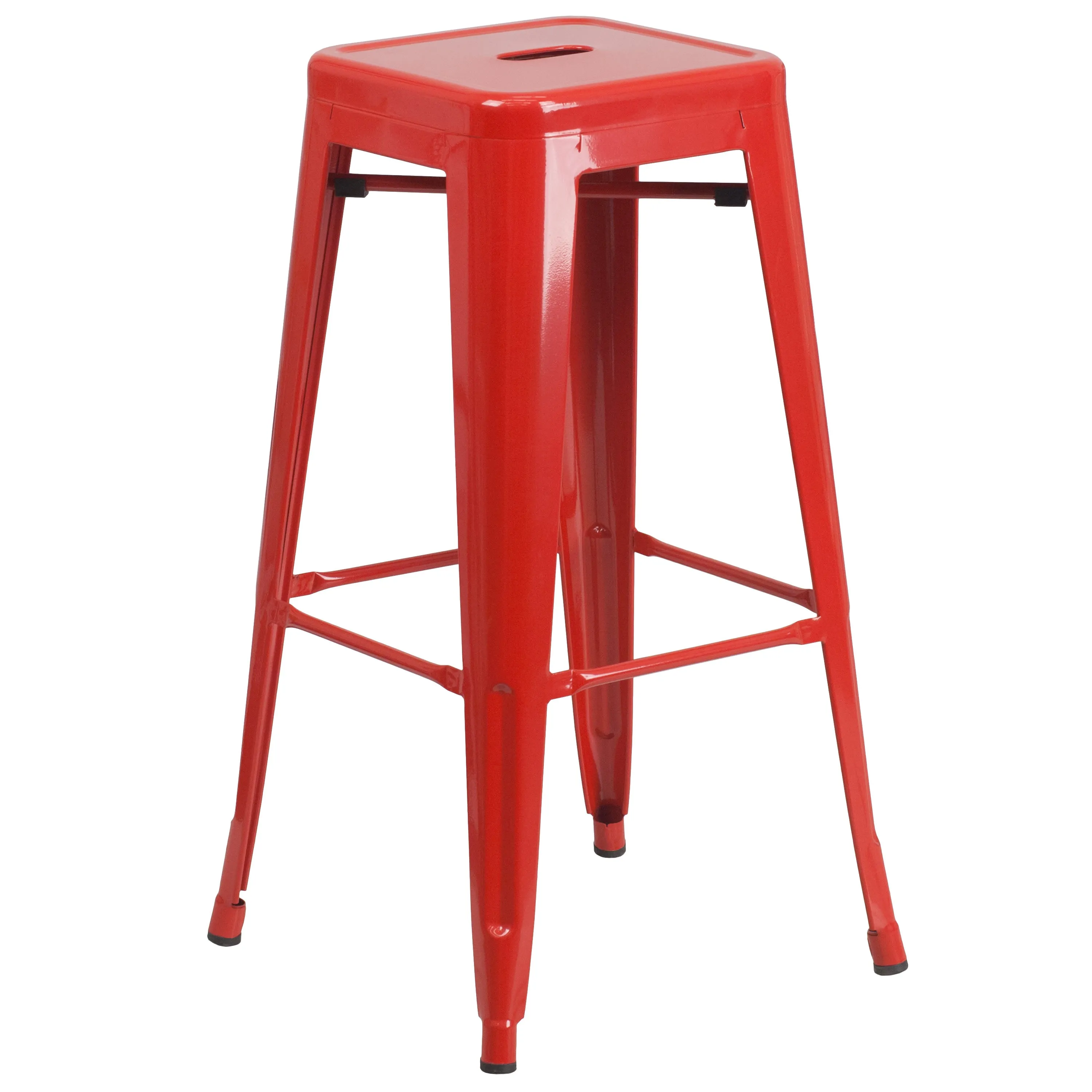 Commercial Grade 30" Round Metal Indoor-Outdoor Bar Table Set with 2 Square Seat Backless Stools