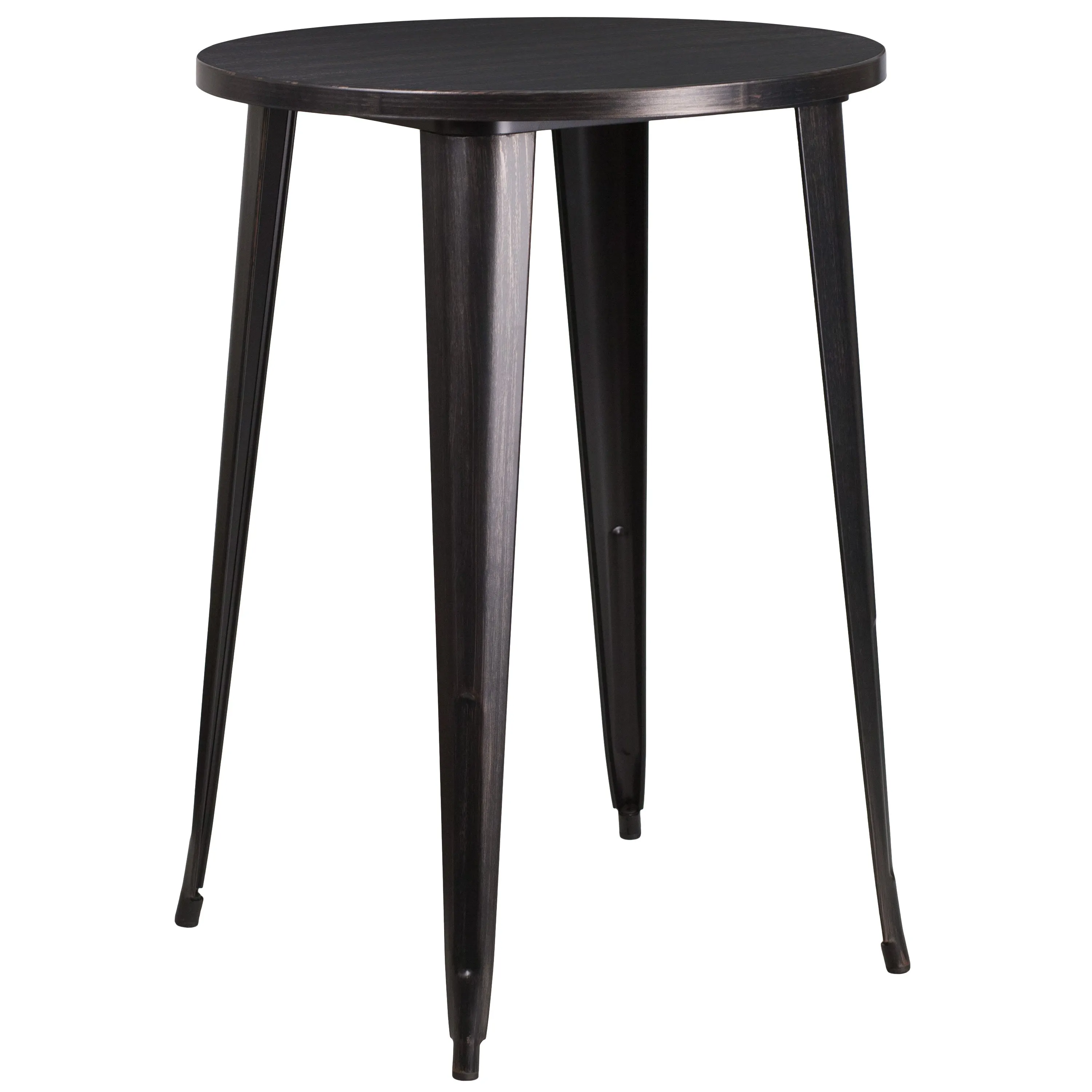 Commercial Grade 30" Round Metal Indoor-Outdoor Bar Table Set with 2 Square Seat Backless Stools