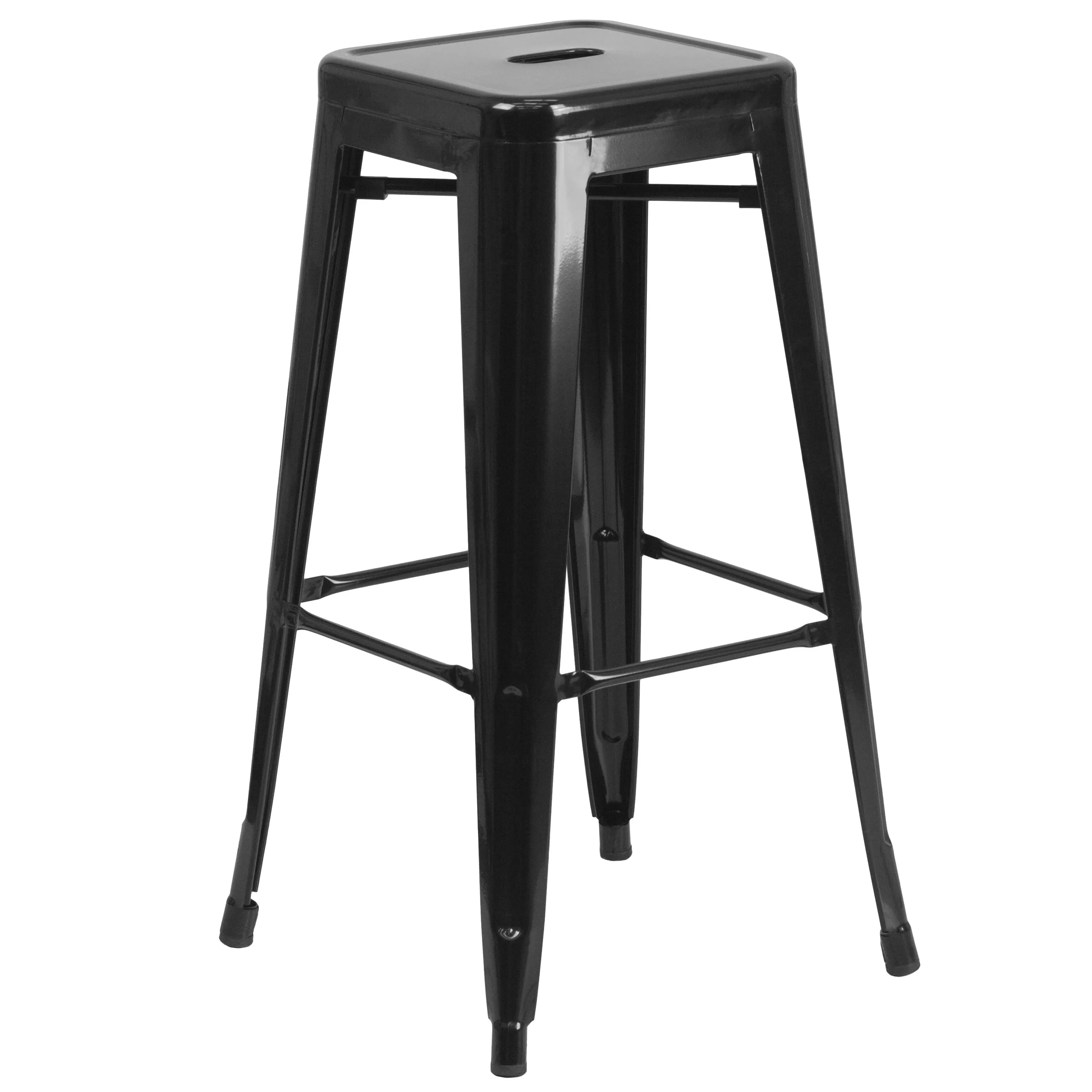 Commercial Grade 30" Round Metal Indoor-Outdoor Bar Table Set with 2 Square Seat Backless Stools
