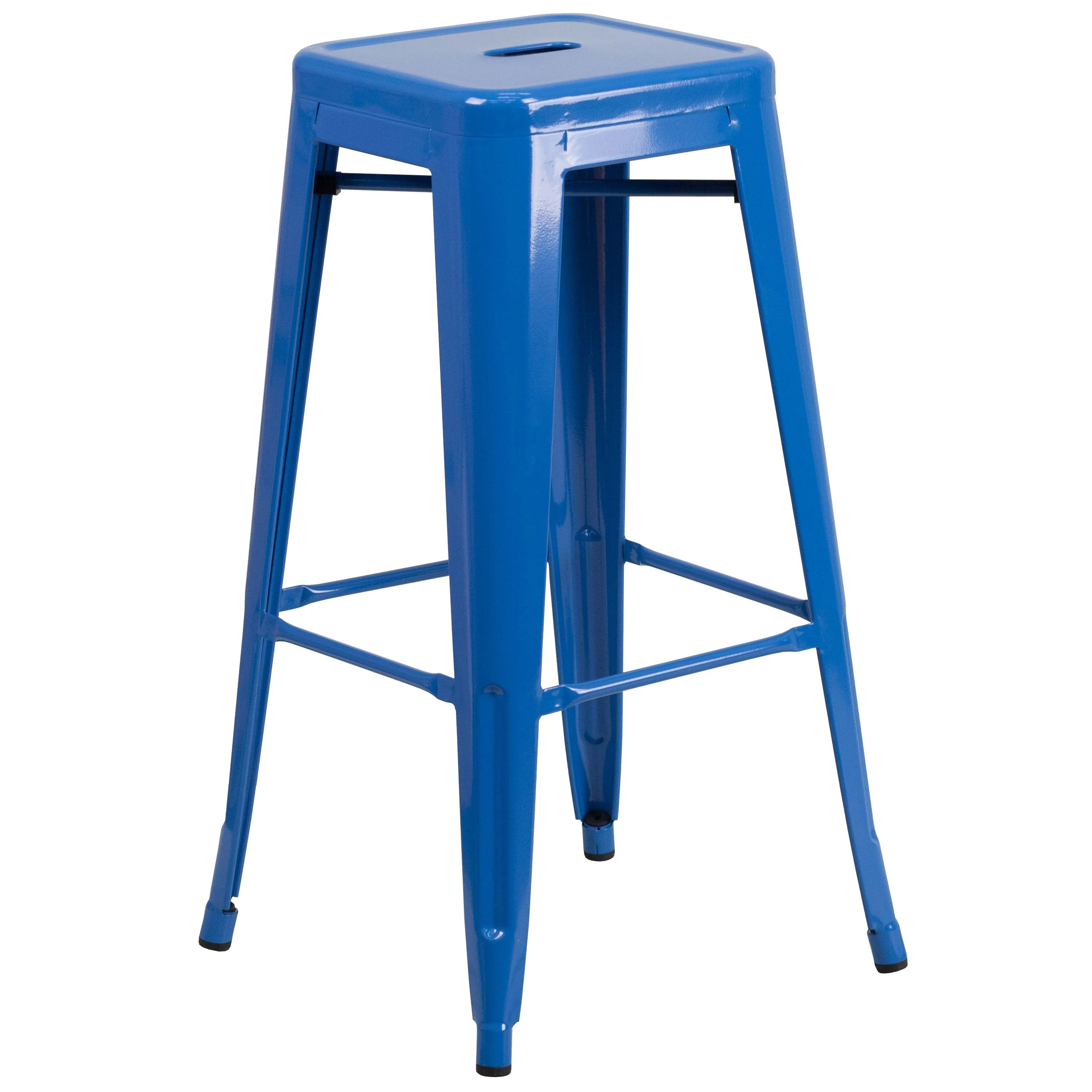 Commercial Grade 30" Round Metal Indoor-Outdoor Bar Table Set with 2 Square Seat Backless Stools