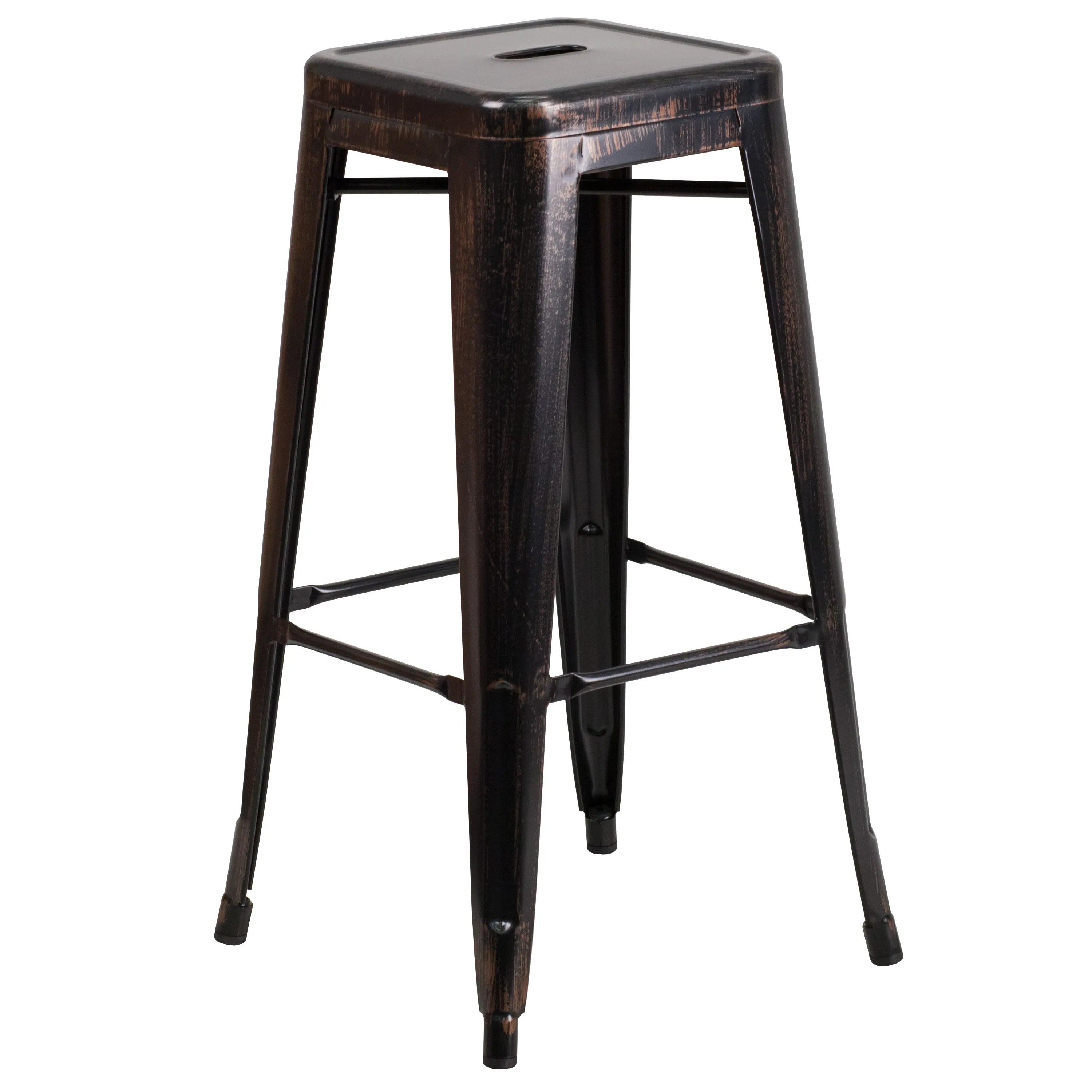 Commercial Grade 30" Round Metal Indoor-Outdoor Bar Table Set with 2 Square Seat Backless Stools