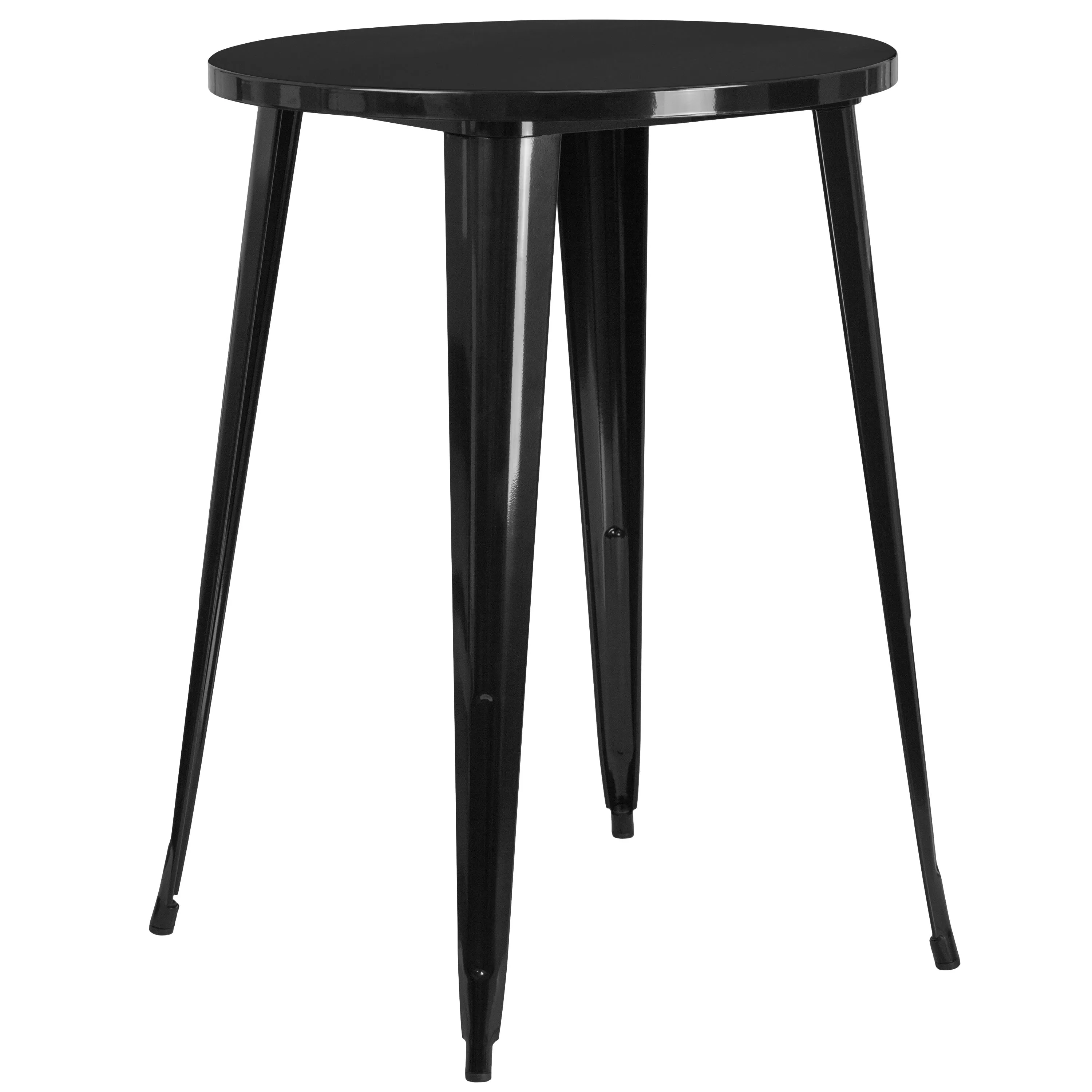 Commercial Grade 30" Round Metal Indoor-Outdoor Bar Table Set with 2 Vertical Slat Back Stools
