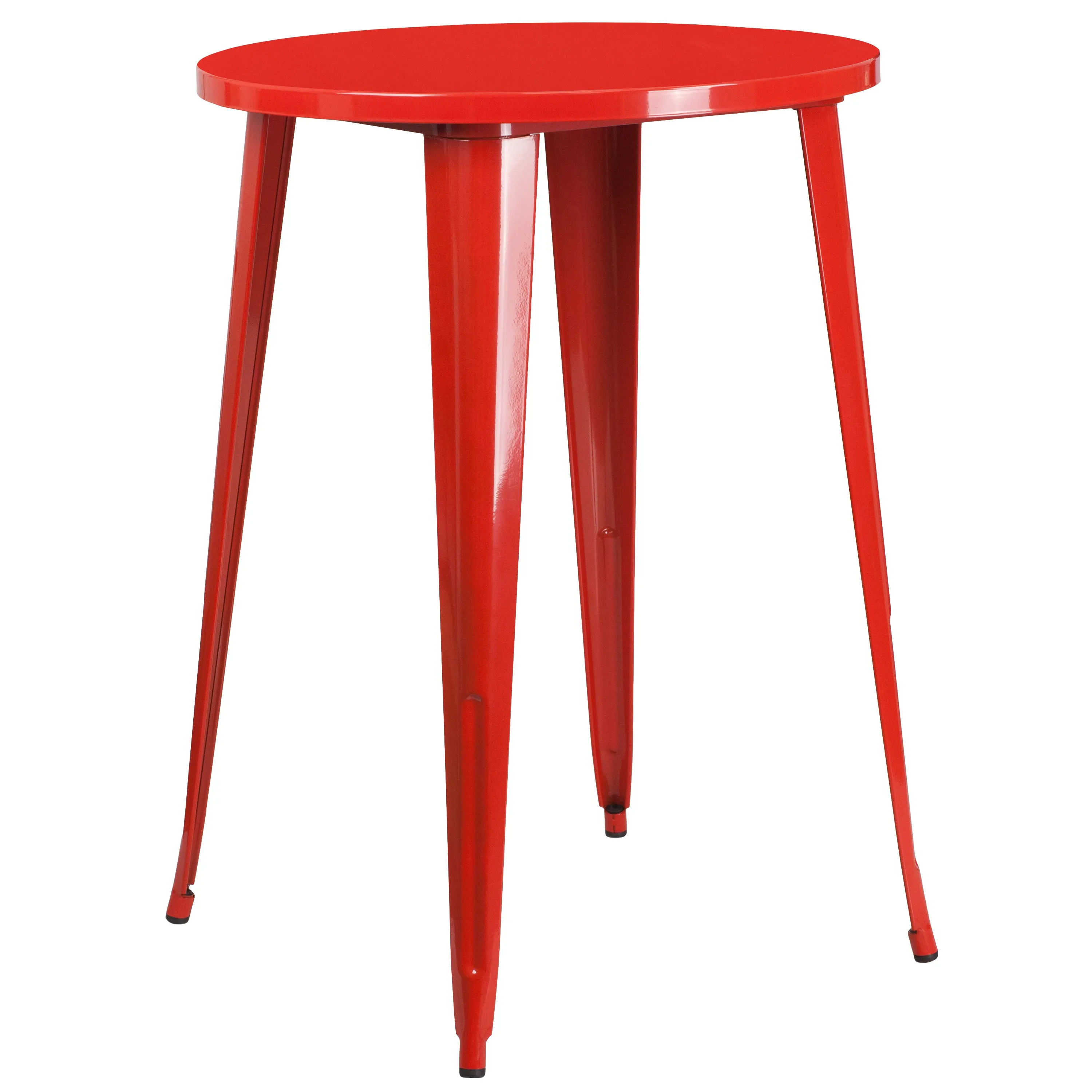 Commercial Grade 30" Round Metal Indoor-Outdoor Bar Table Set with 2 Vertical Slat Back Stools