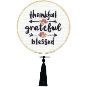 Counted Cross Stitch Kit with Hoop 6in Grateful & Blessed (14 Count)