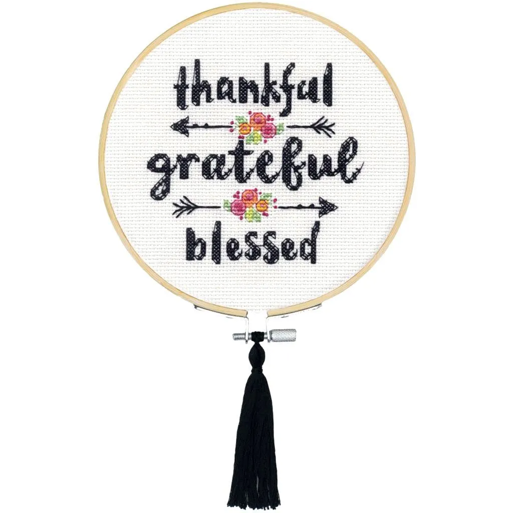 Counted Cross Stitch Kit with Hoop 6in Grateful & Blessed (14 Count)