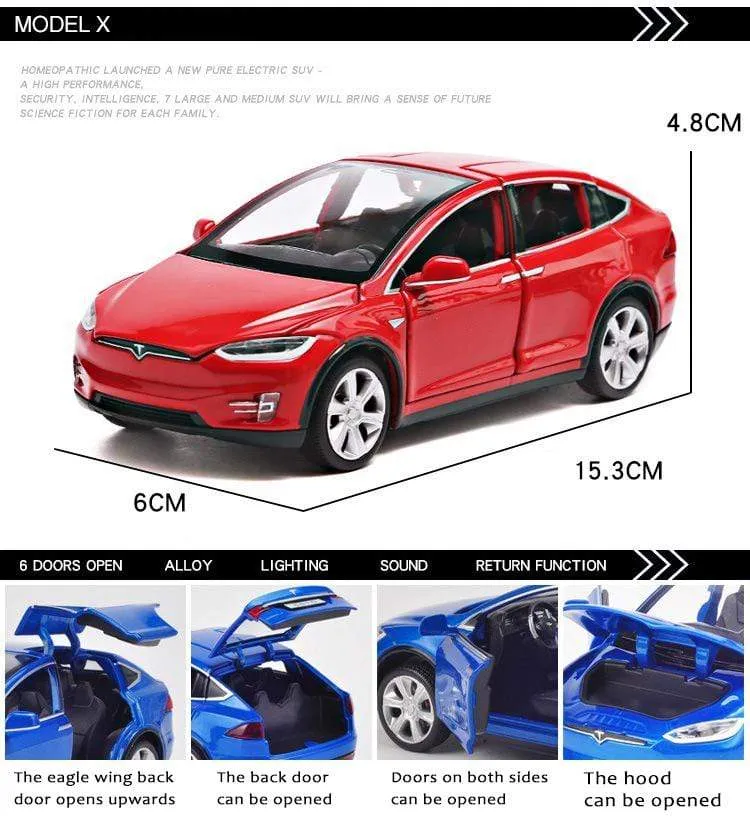 Diecast Model Cars 1:32 Alloy Tesla MODEL X Miniature Scale Metal Vehicles for Children Collection Boys Gifts Christmas Toy