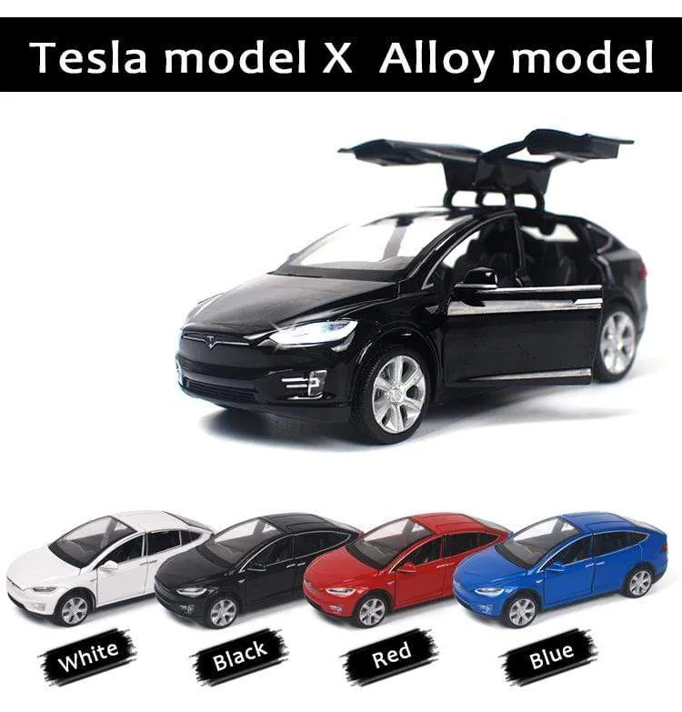 Diecast Model Cars 1:32 Alloy Tesla MODEL X Miniature Scale Metal Vehicles for Children Collection Boys Gifts Christmas Toy