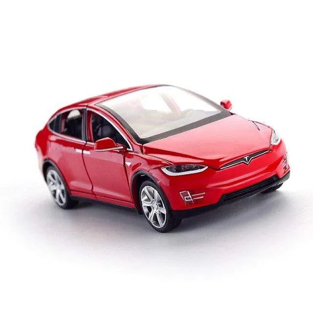 Diecast Model Cars 1:32 Alloy Tesla MODEL X Miniature Scale Metal Vehicles for Children Collection Boys Gifts Christmas Toy