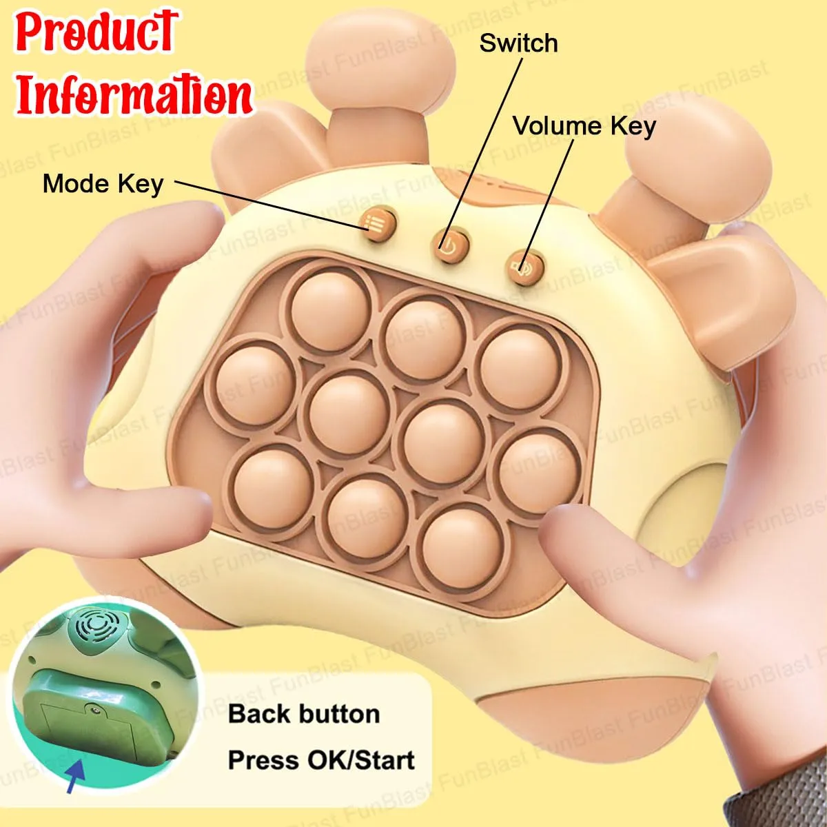 FunBlast Fast Push Intelligent Game – Pop Up Musical Toys for Kids, Sound Toys for Kids, Infant Toys, Children Activity Toys, Kids Toys, Electronic Toys for Kids, Birthday Gifts for Kids (Light Brown)