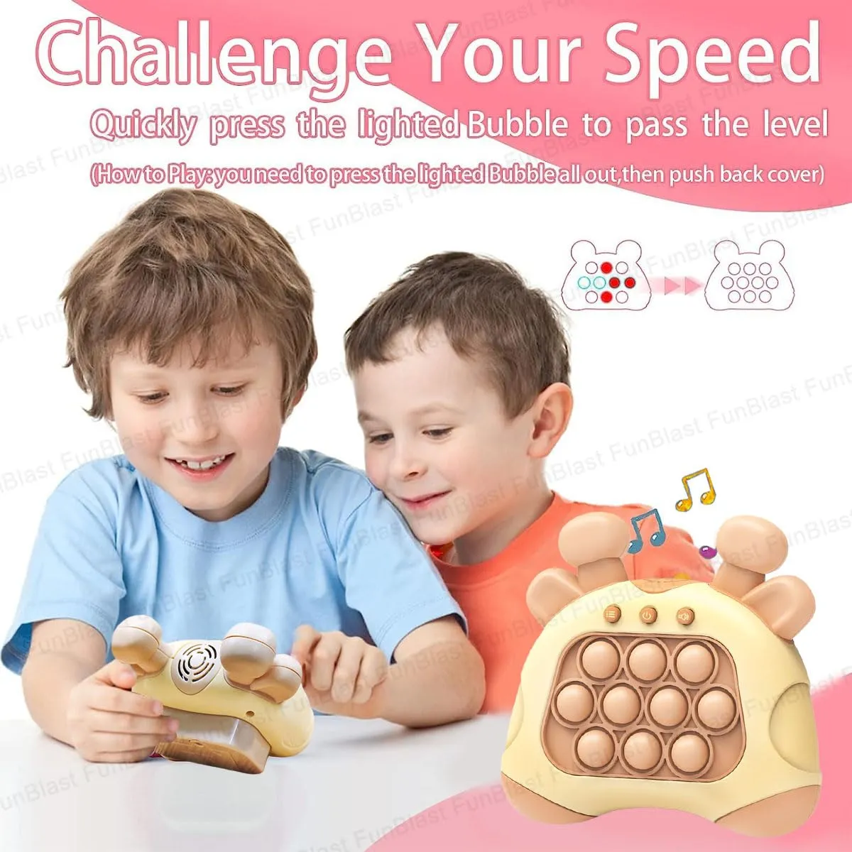 FunBlast Fast Push Intelligent Game – Pop Up Musical Toys for Kids, Sound Toys for Kids, Infant Toys, Children Activity Toys, Kids Toys, Electronic Toys for Kids, Birthday Gifts for Kids (Light Brown)