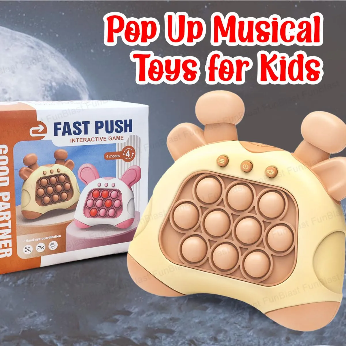 FunBlast Fast Push Intelligent Game – Pop Up Musical Toys for Kids, Sound Toys for Kids, Infant Toys, Children Activity Toys, Kids Toys, Electronic Toys for Kids, Birthday Gifts for Kids (Light Brown)