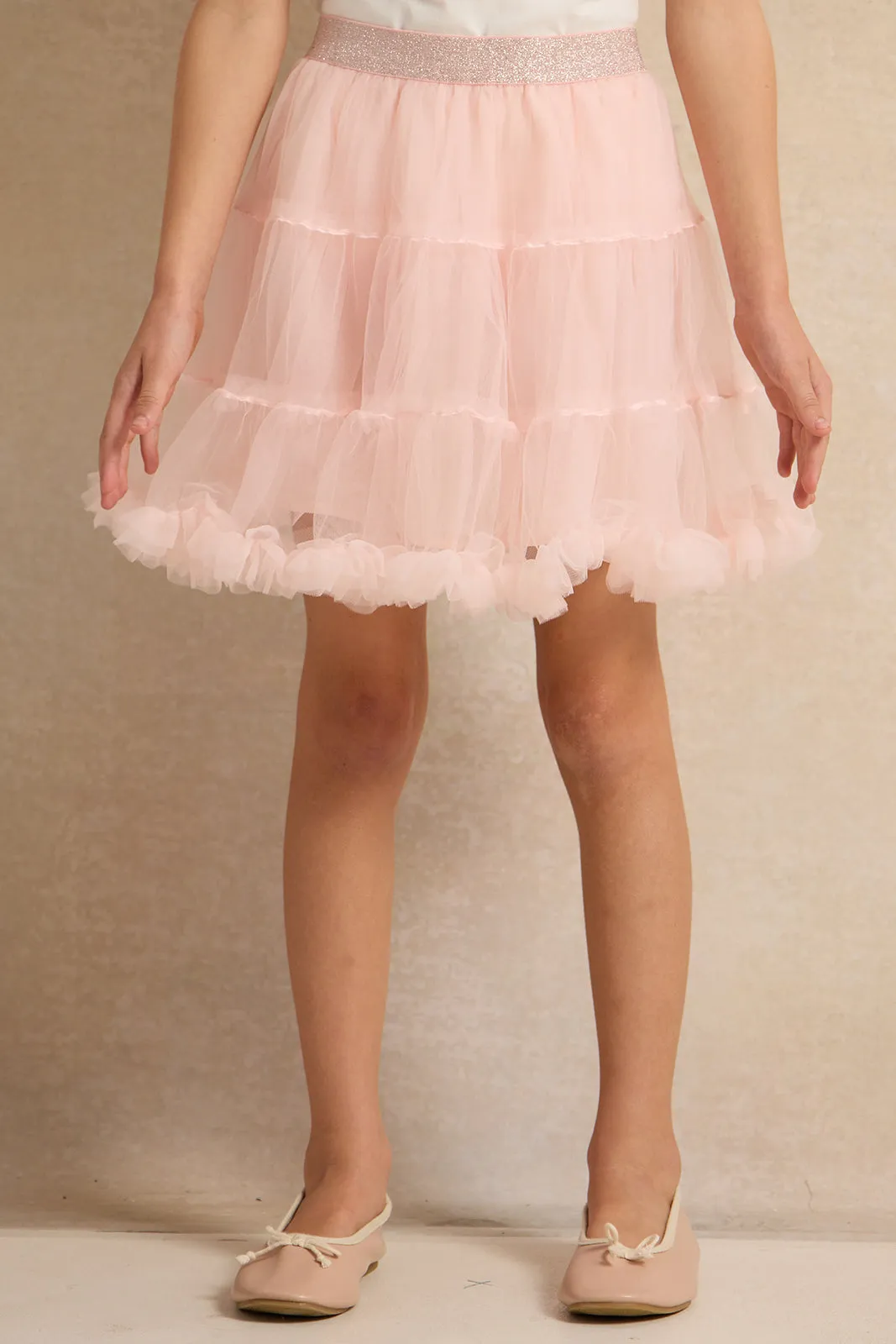 Girls White PrintedT-shirt And Lilac Skirt Set Of (2 Pieces)