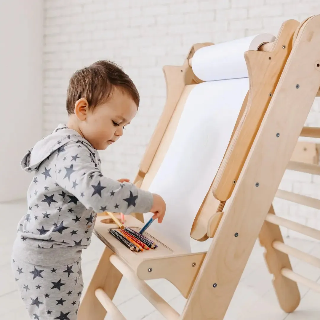 Goodevas 5in1 Montessori Kletterset: Dreiecksleiter   Kletterbogen   Rutschbrett   Kissen   Kunst Add-On